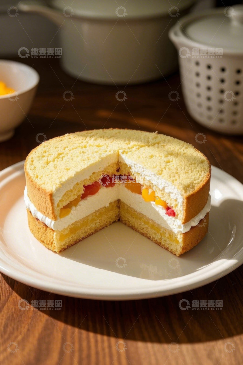 高清大图下载【趣麦麦图】切开的水果夹心蛋糕特写