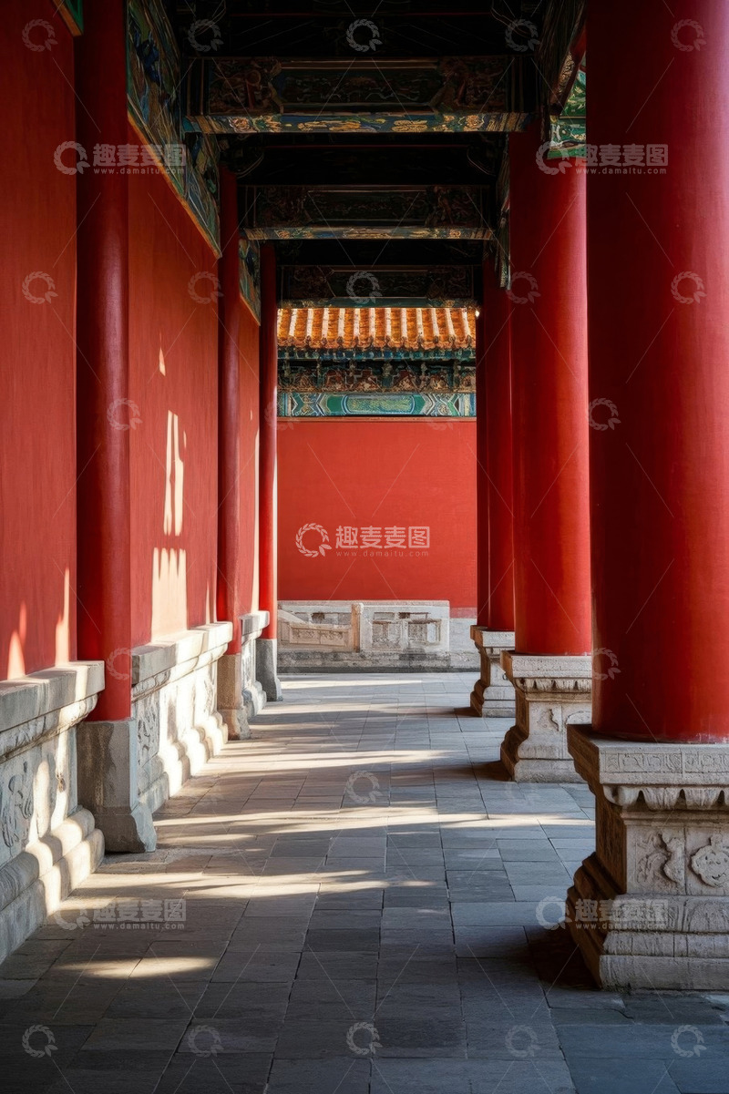 高清大图下载【趣麦麦图】故宫红墙红柱古典建筑景观