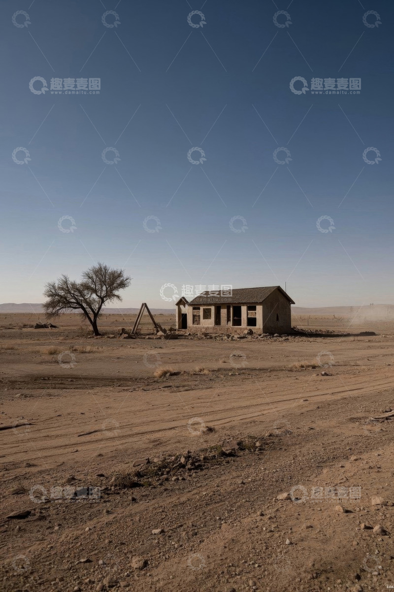 高清大图下载【趣麦麦图】沙漠中的废弃房屋