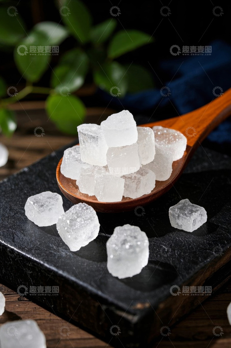 高清大图下载【趣麦麦图】木勺上的白冰糖特写