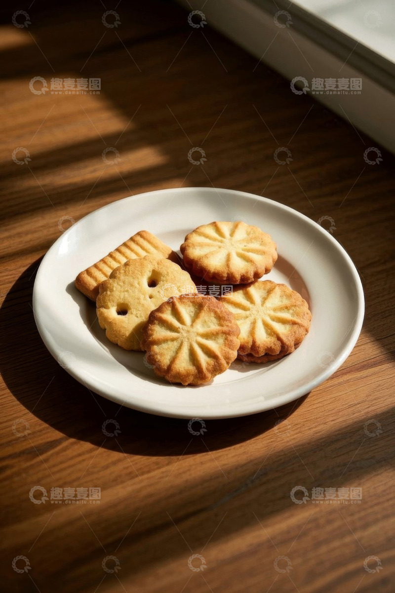 高清大图下载【趣麦麦图】白色盘子上的美味饼干