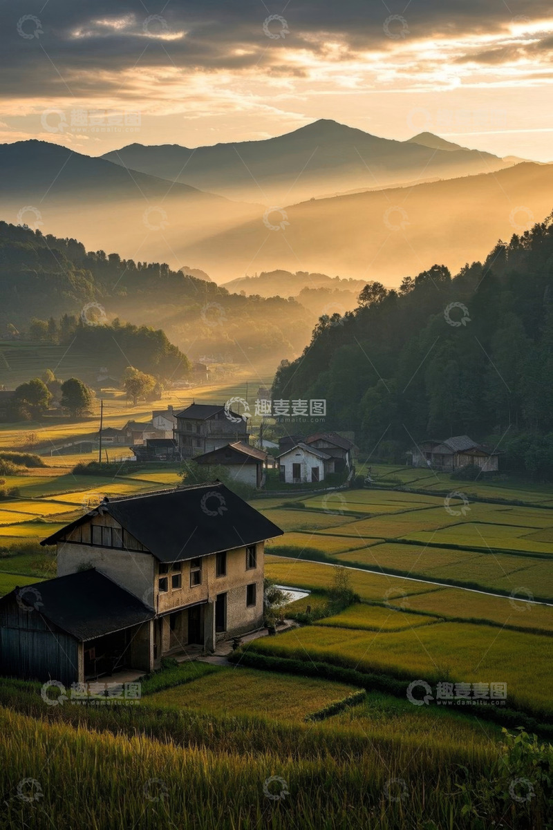 高清大图下载【趣麦麦图】乡村田园稻田晨光景象