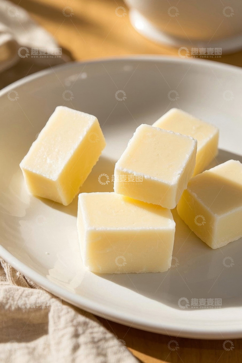 高清大图下载【趣麦麦图】盘中块状奶制品特写