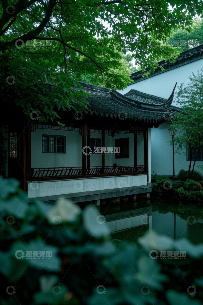 高清大图下载【趣麦麦图】中式古典园林建筑与绿植景观