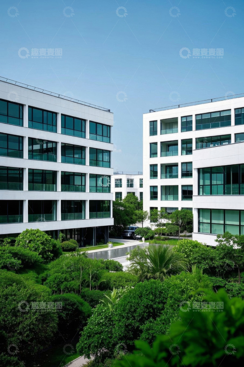 高清大图下载【趣麦麦图】现代办公楼与绿植景观