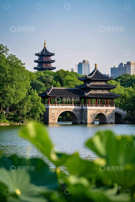 中式古建筑与城市风光景观