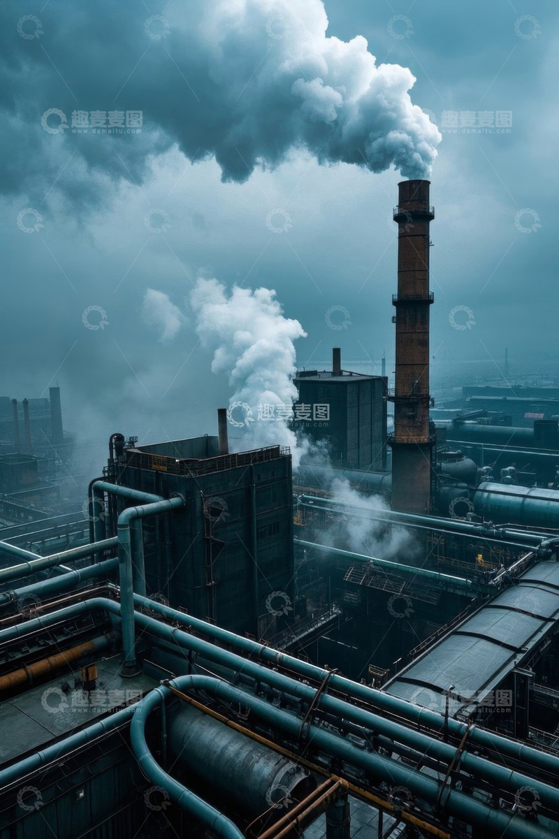 高清大图下载【趣麦麦图】工厂烟囱排放烟雾场景