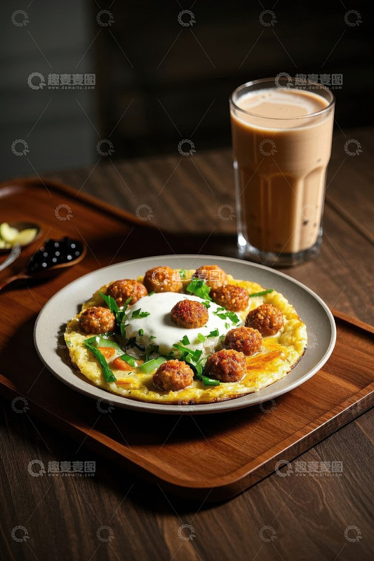 木盘上的美食与饮品