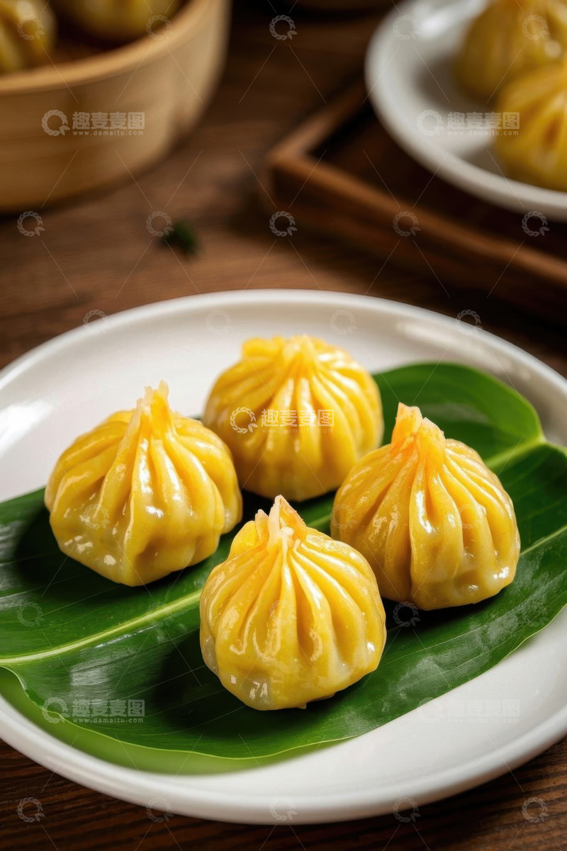 高清大图下载【趣麦麦图】盘中美味小笼包特写