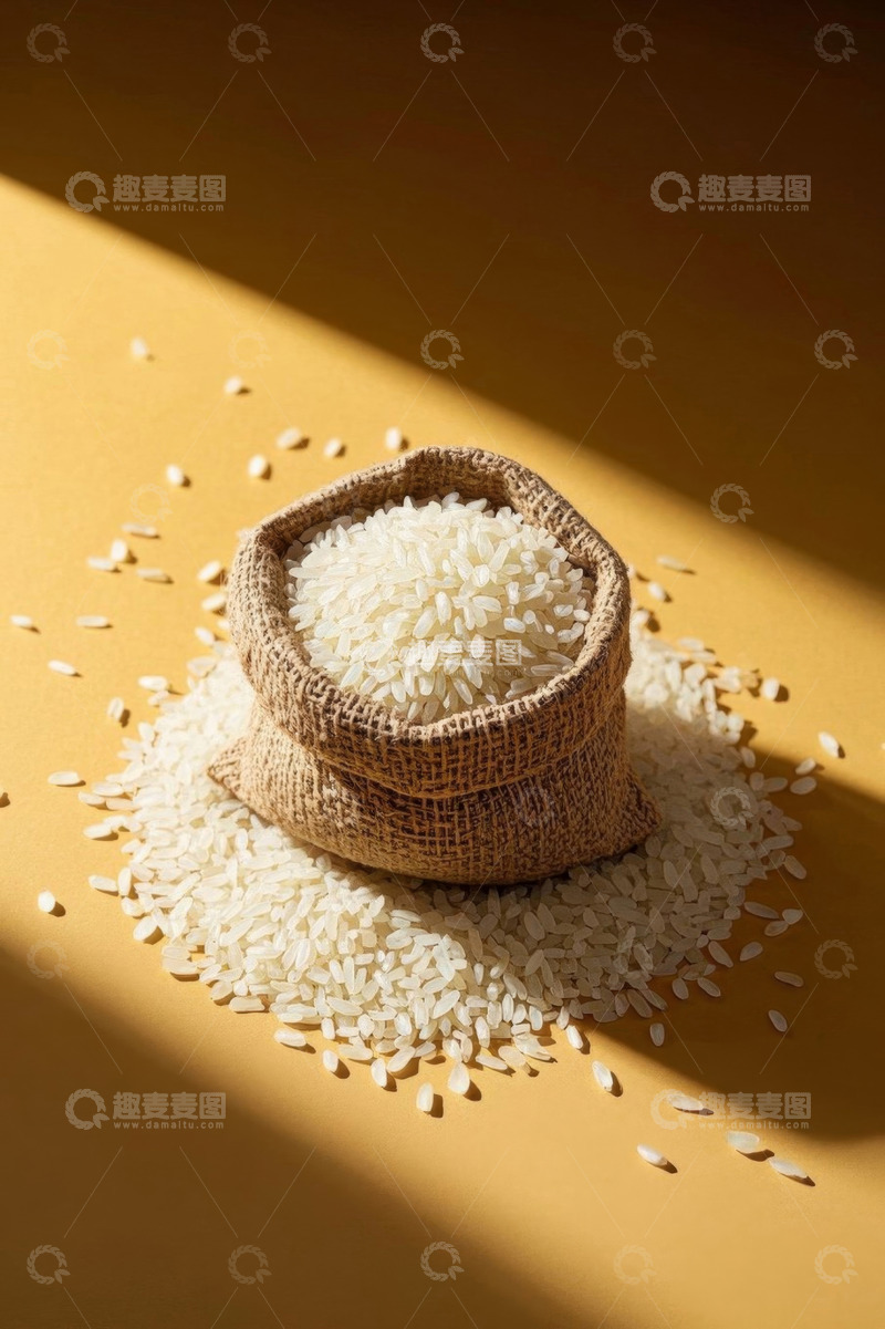 高清大图下载【趣麦麦图】麻袋中盛放的大米特写