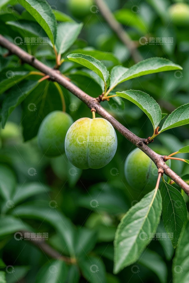 高清大图下载【趣麦麦图】枝头青李子特写