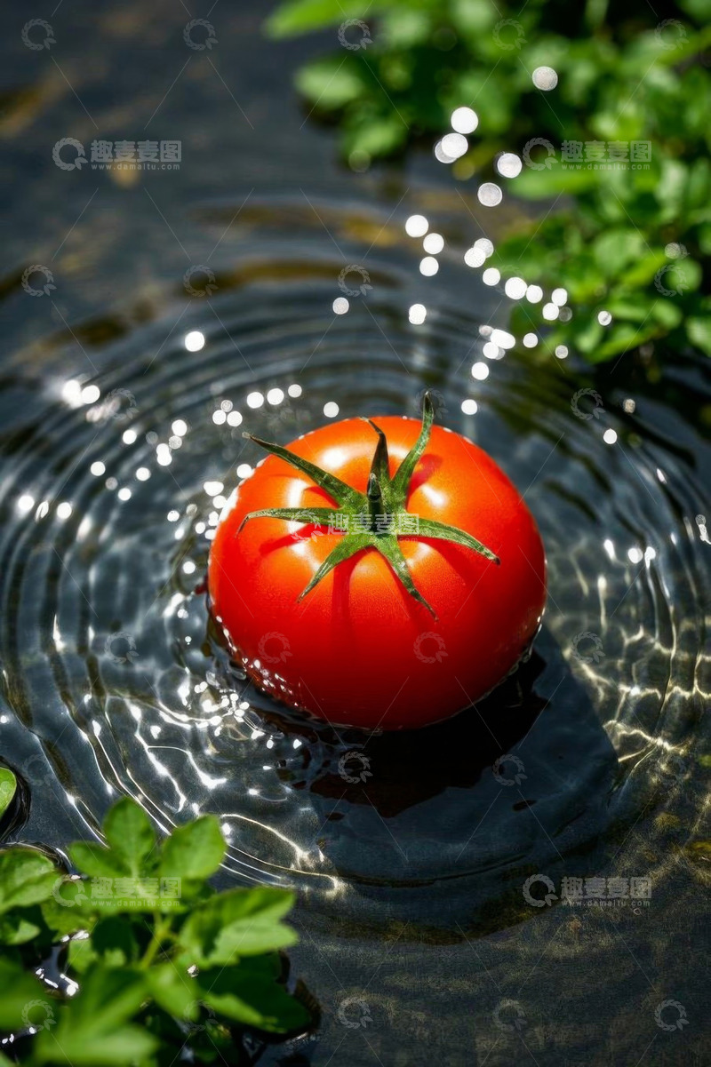 高清大图下载【趣麦麦图】水中的新鲜红色番茄