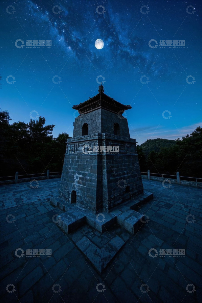 高清大图下载【趣麦麦图】月夜星空下的古塔景观