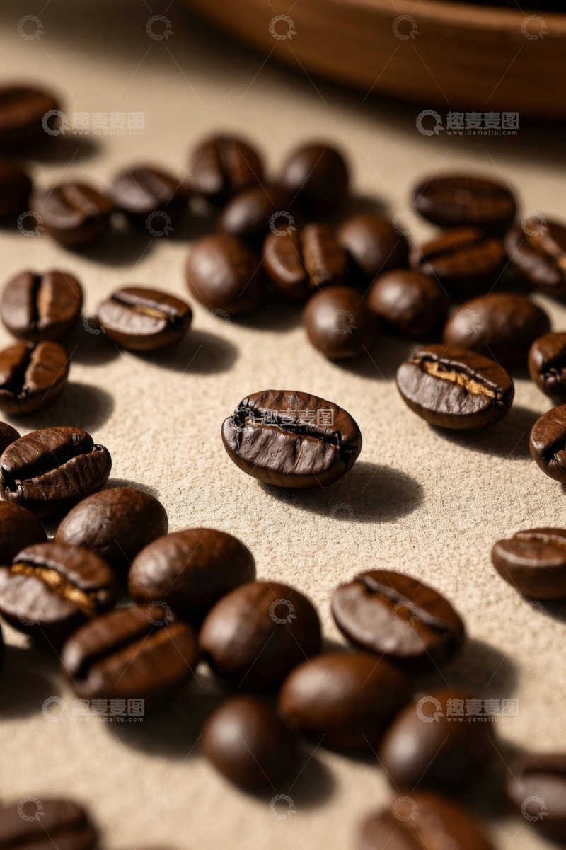 高清大图下载【趣麦麦图】散落的烘焙咖啡豆特写