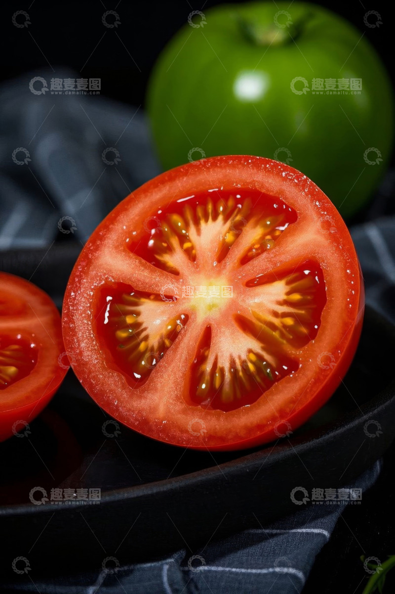 高清大图下载【趣麦麦图】切开的新鲜番茄特写