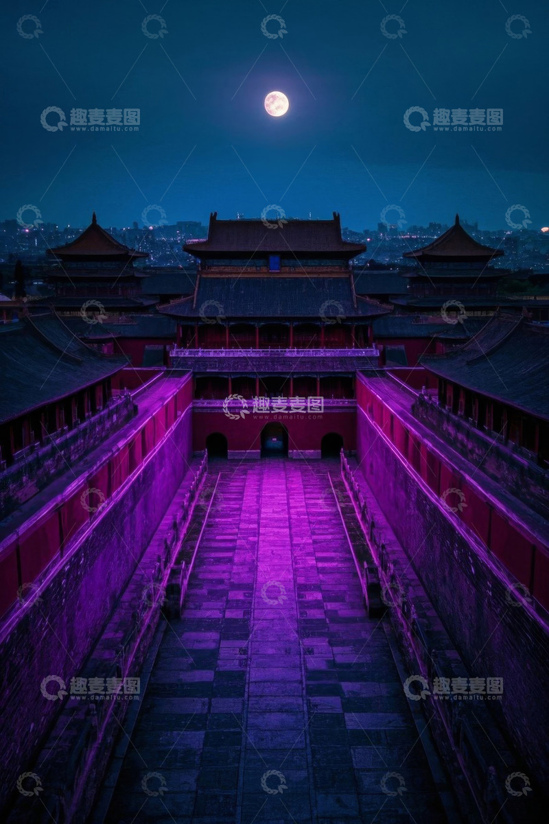 高清大图下载【趣麦麦图】紫禁城月夜古建筑景观