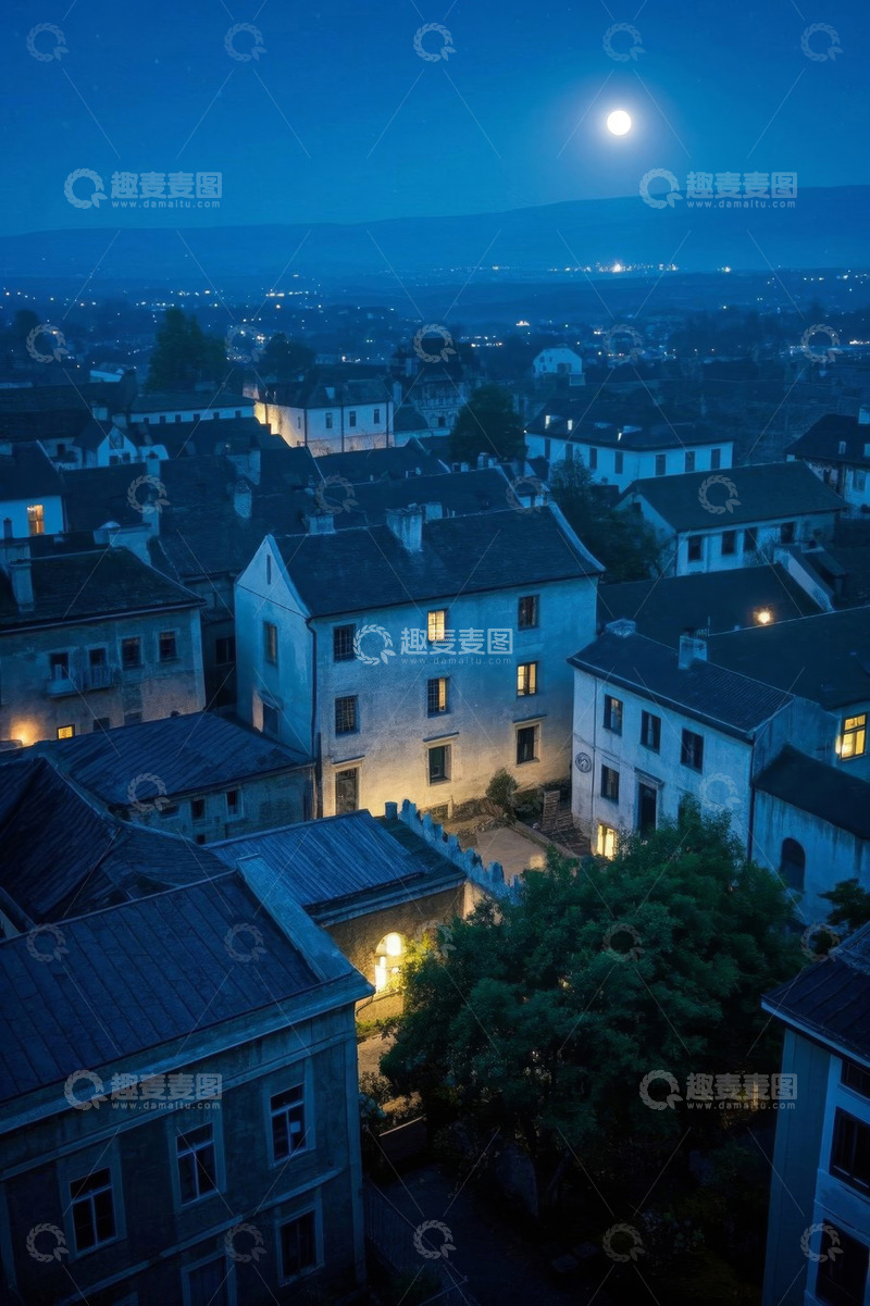 高清大图下载【趣麦麦图】月夜下的城市建筑俯瞰