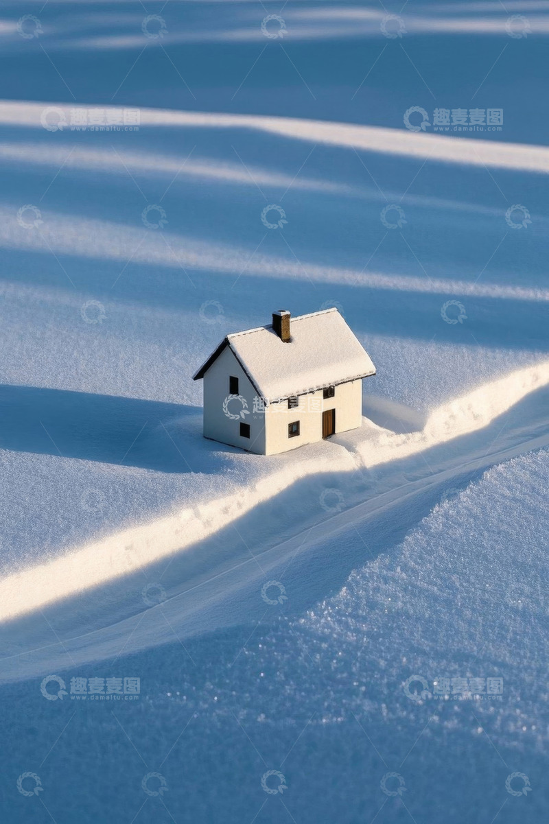 高清大图下载【趣麦麦图】雪地上的白色小屋
