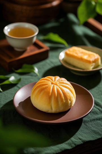 中式点心搭配茶饮静物图