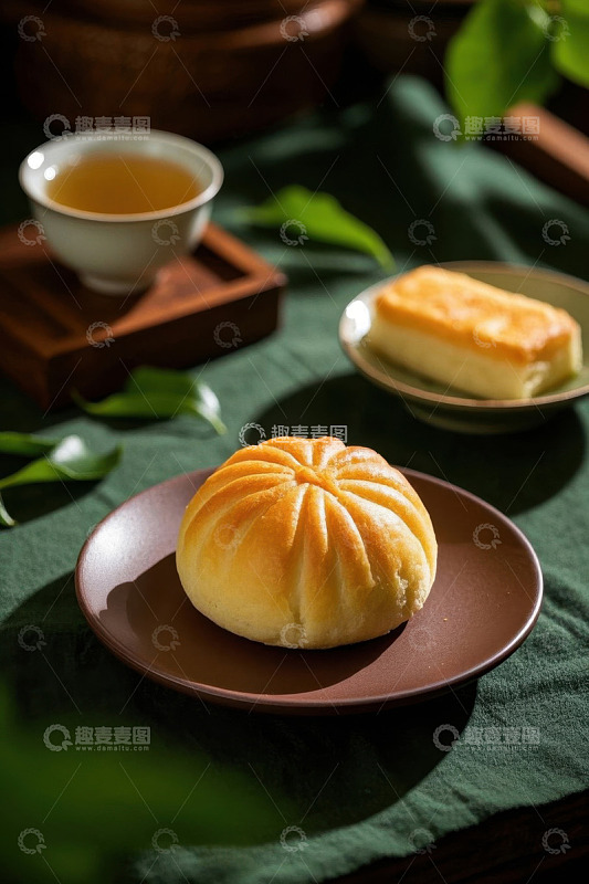 中式点心搭配茶饮静物图