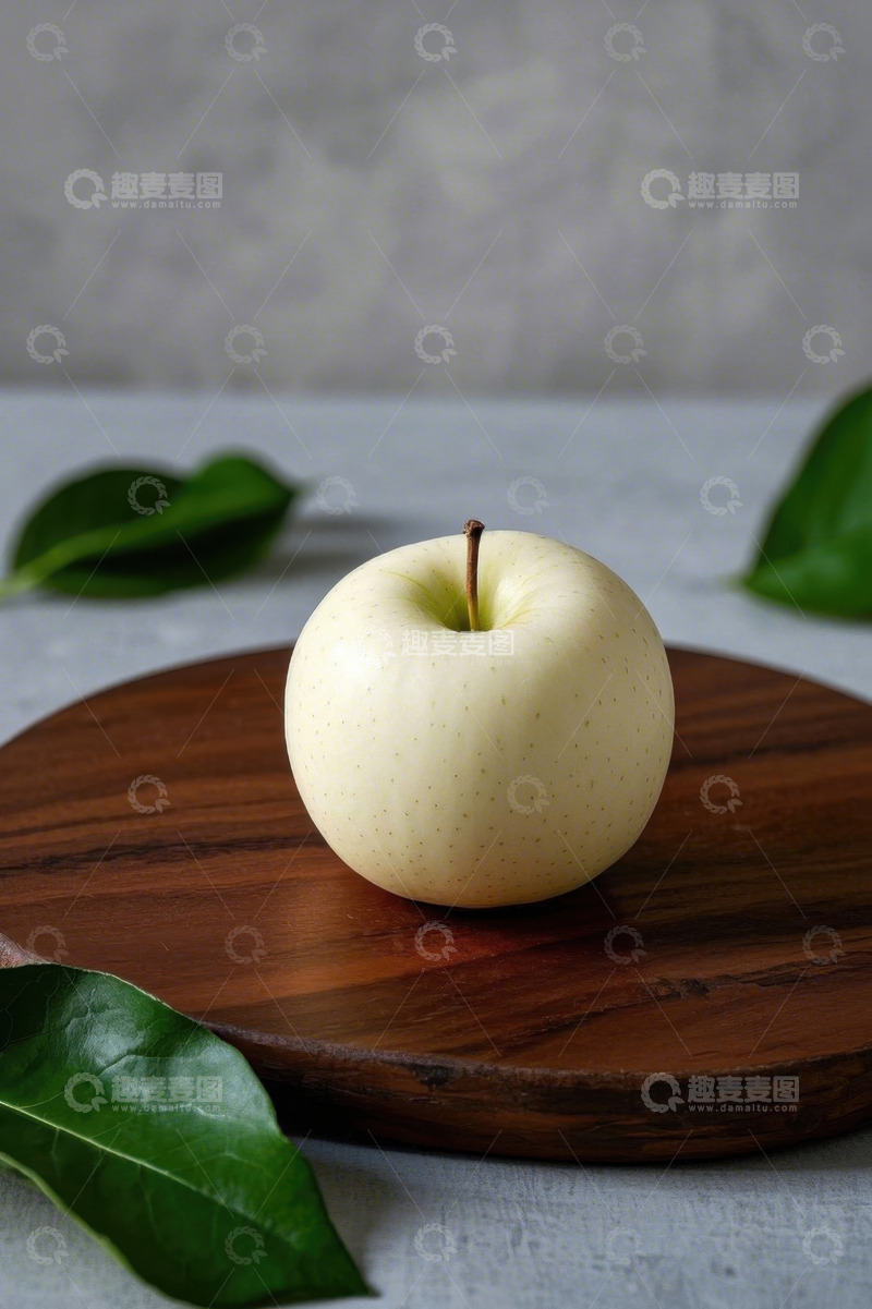 高清大图下载【趣麦麦图】木盘上的新鲜黄苹果