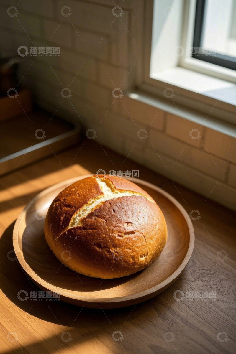 高清大图下载【趣麦麦图】窗边木盘上的美味面包
