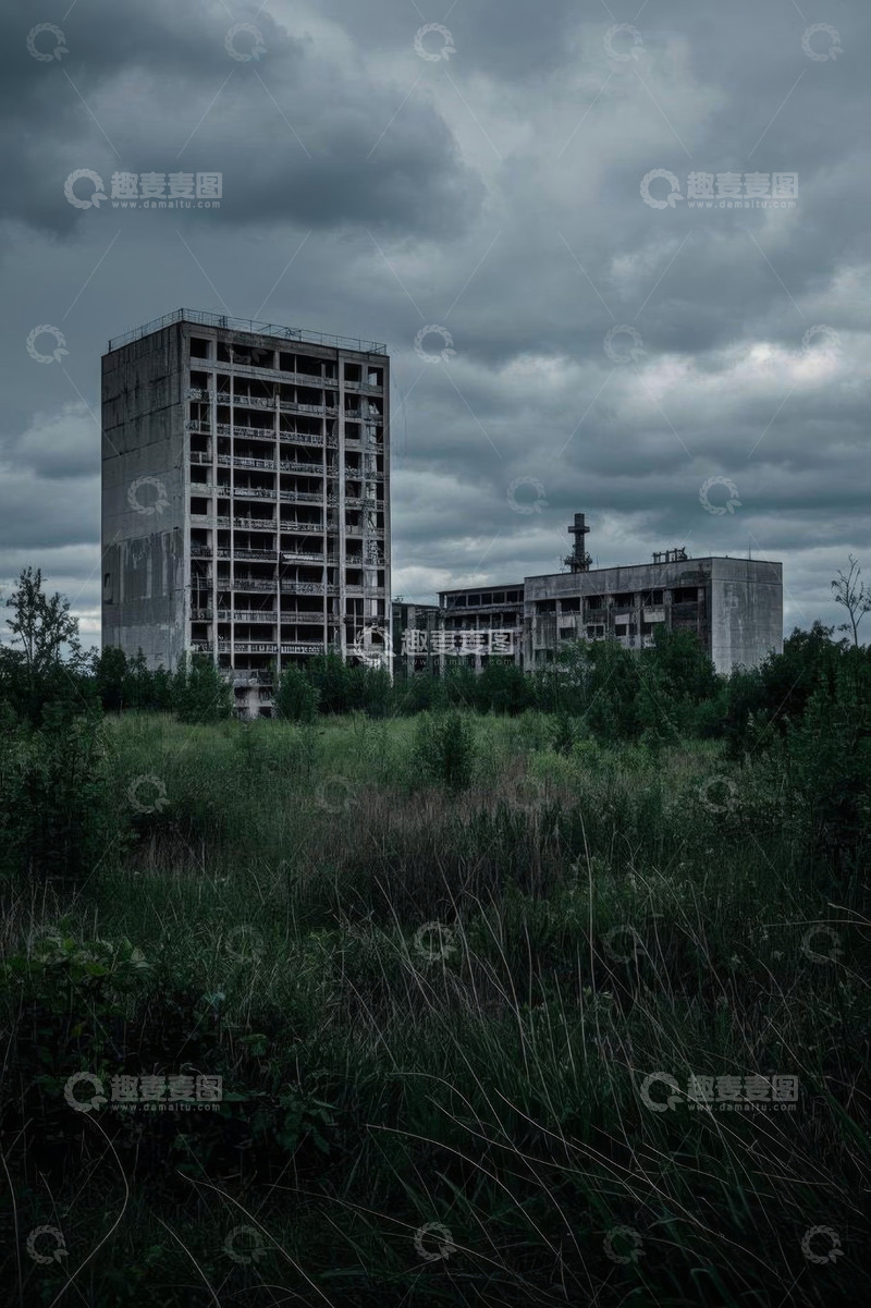 高清大图下载【趣麦麦图】废弃建筑与周边荒野景象