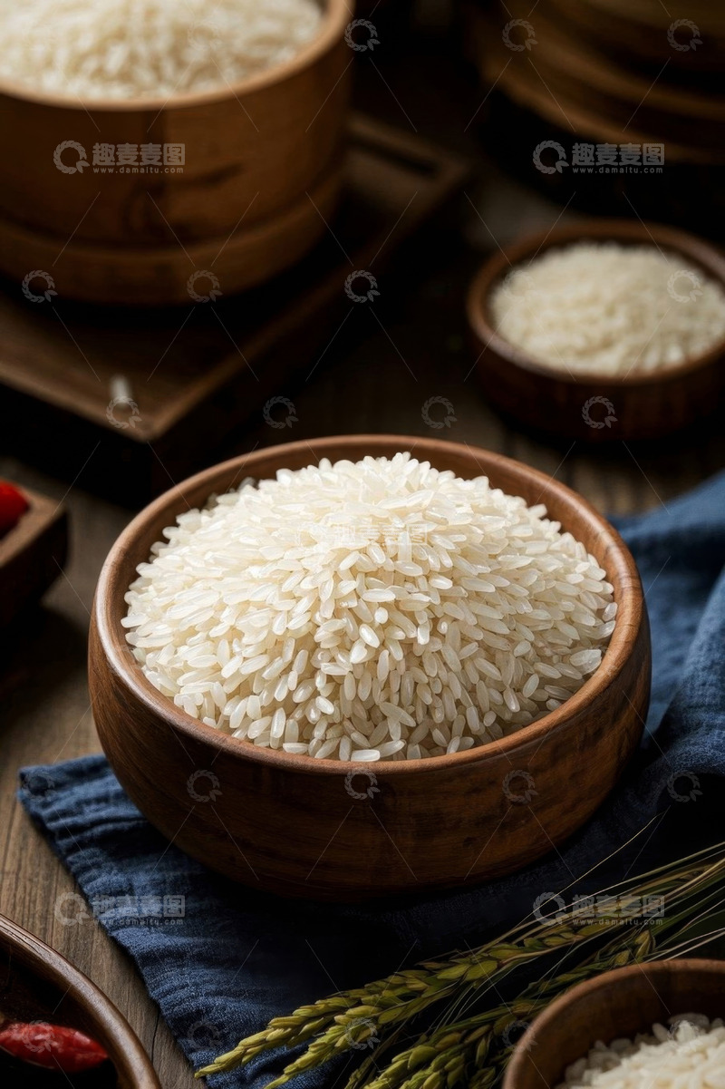 高清大图下载【趣麦麦图】木碗中盛放的白色大米