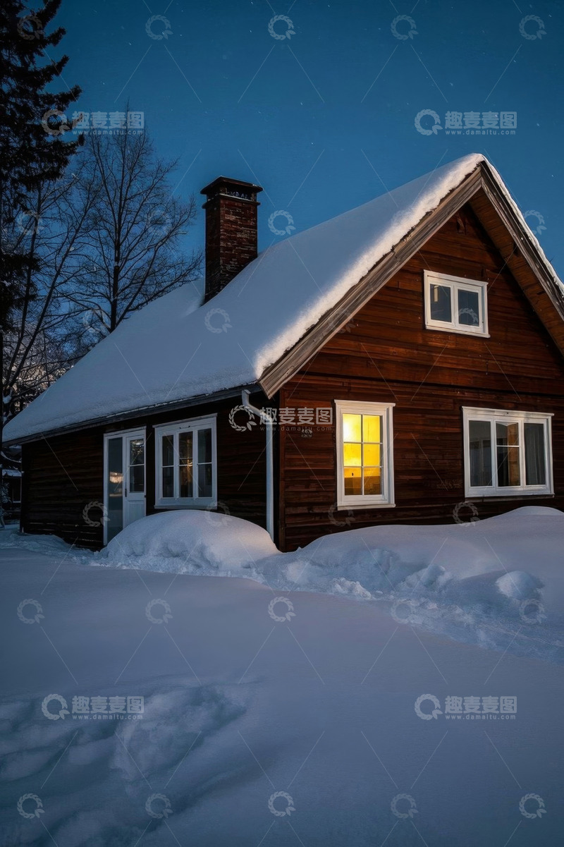 高清大图下载【趣麦麦图】雪夜中的木屋
