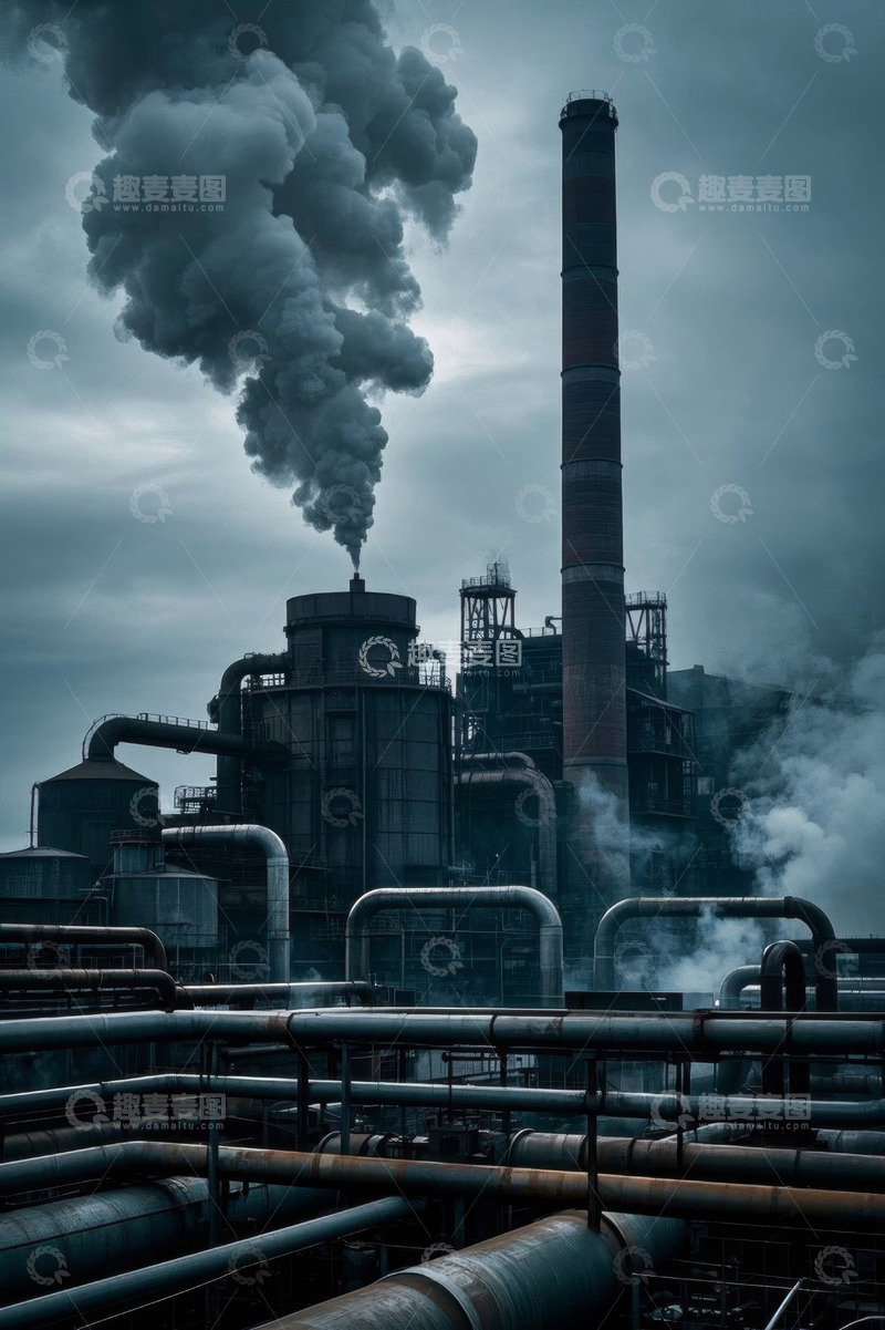 高清大图下载【趣麦麦图】工业工厂烟囱排放烟雾景象