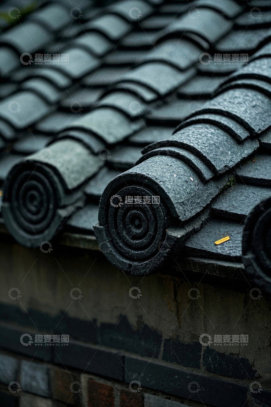 中式古建筑屋檐瓦片特写