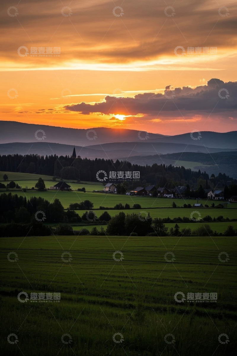 高清大图下载【趣麦麦图】乡村田野日落自然风光