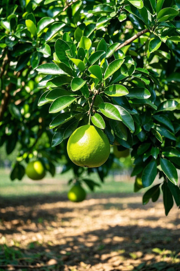 树上挂着的绿色柚子