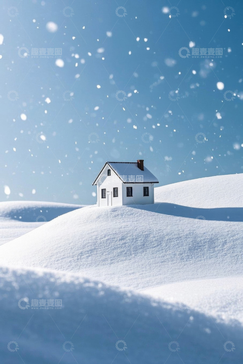 高清大图下载【趣麦麦图】雪地上的白色小屋雪景