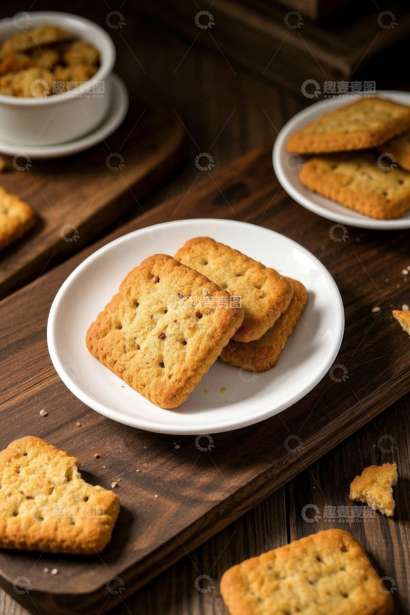 高清大图下载【趣麦麦图】木质桌面上的美味饼干