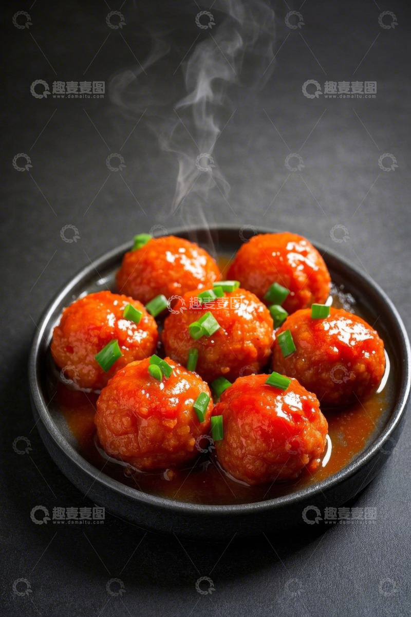 高清大图下载【趣麦麦图】盘中红烧肉丸特写
