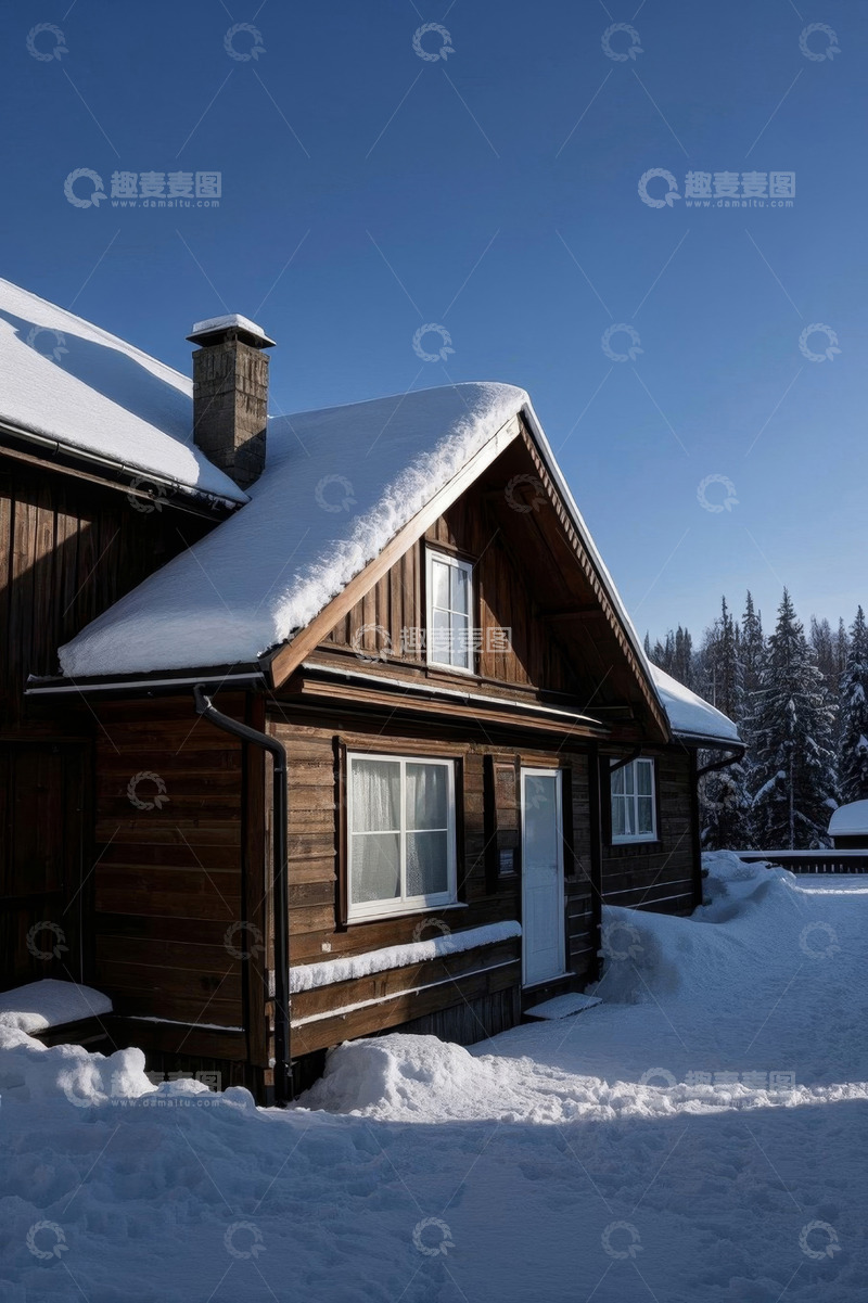 高清大图下载【趣麦麦图】雪覆盖的木质小屋