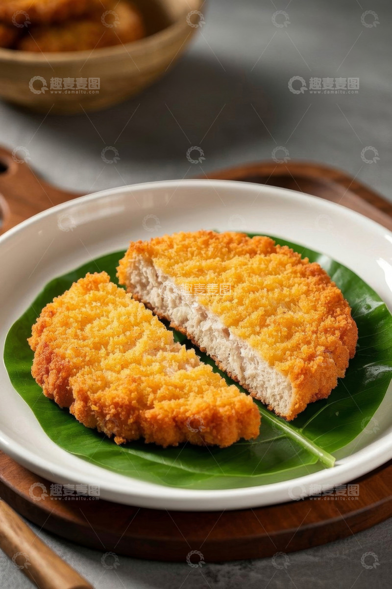高清大图下载【趣麦麦图】白色盘子上的油炸肉饼特写