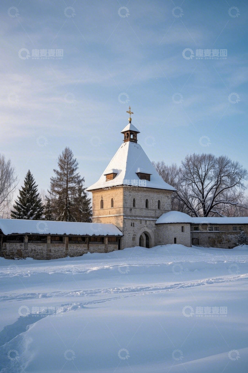 高清大图下载【趣麦麦图】积雪覆盖的古老建筑