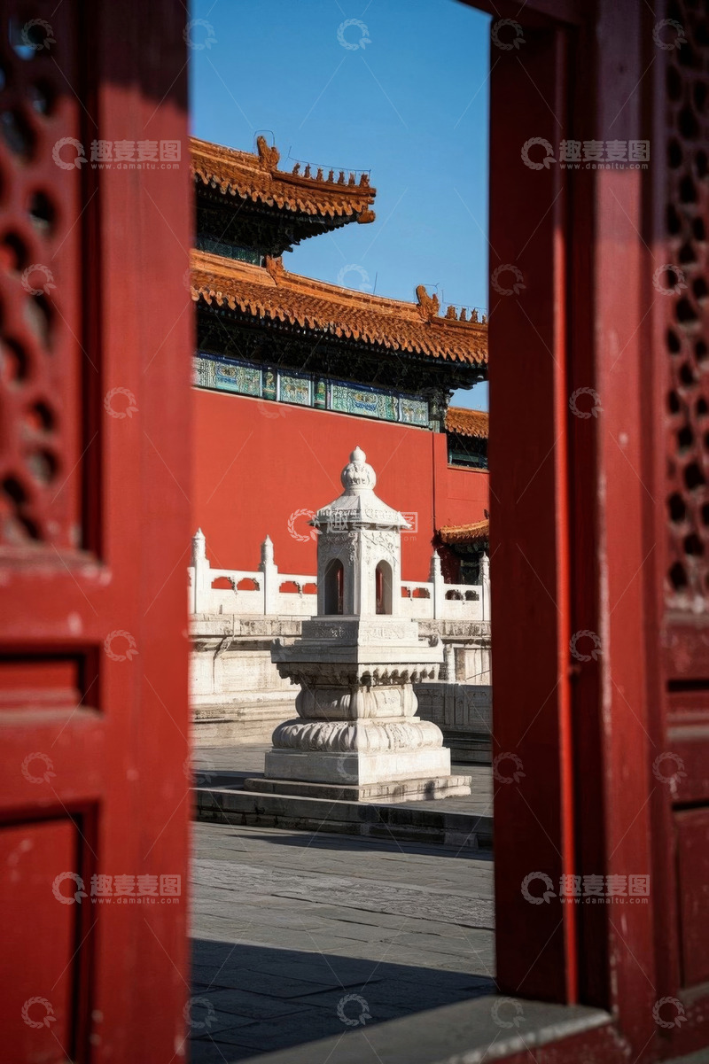 高清大图下载【趣麦麦图】透过红门看故宫古建筑
