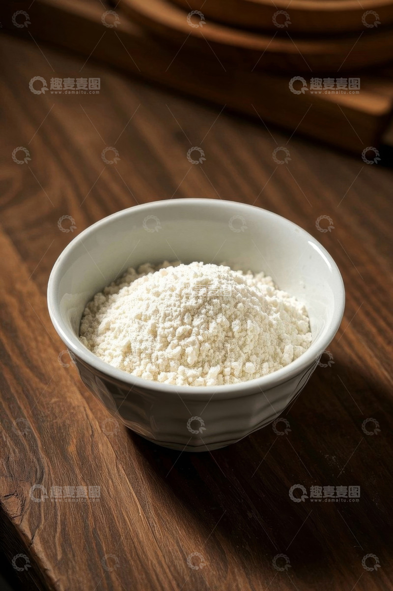 高清大图下载【趣麦麦图】木桌上碗装面粉特写