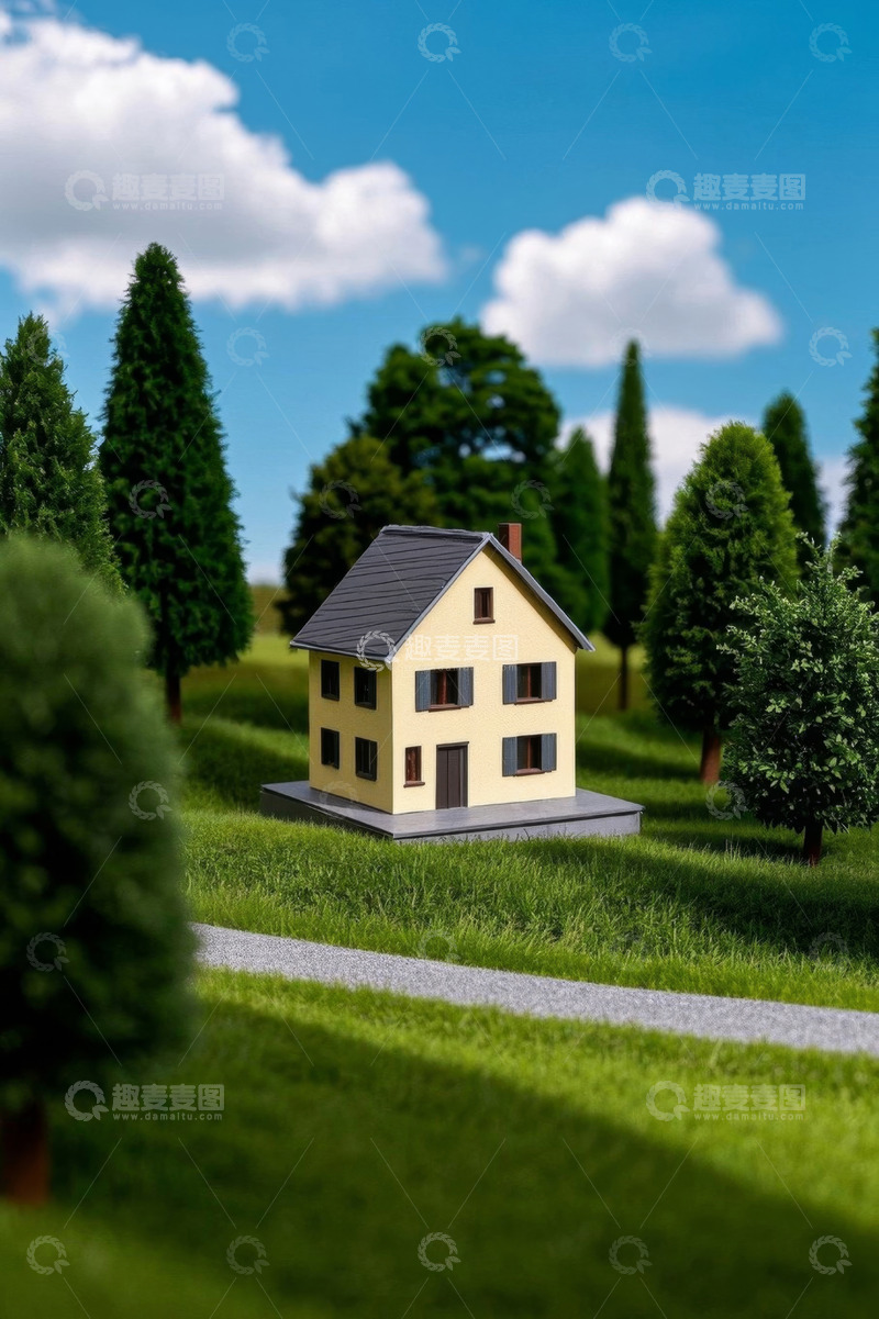 高清大图下载【趣麦麦图】郊外草地中的独栋房屋模型