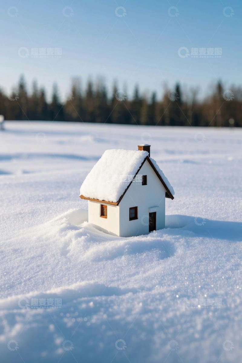 高清大图下载【趣麦麦图】雪地中的白色小屋
