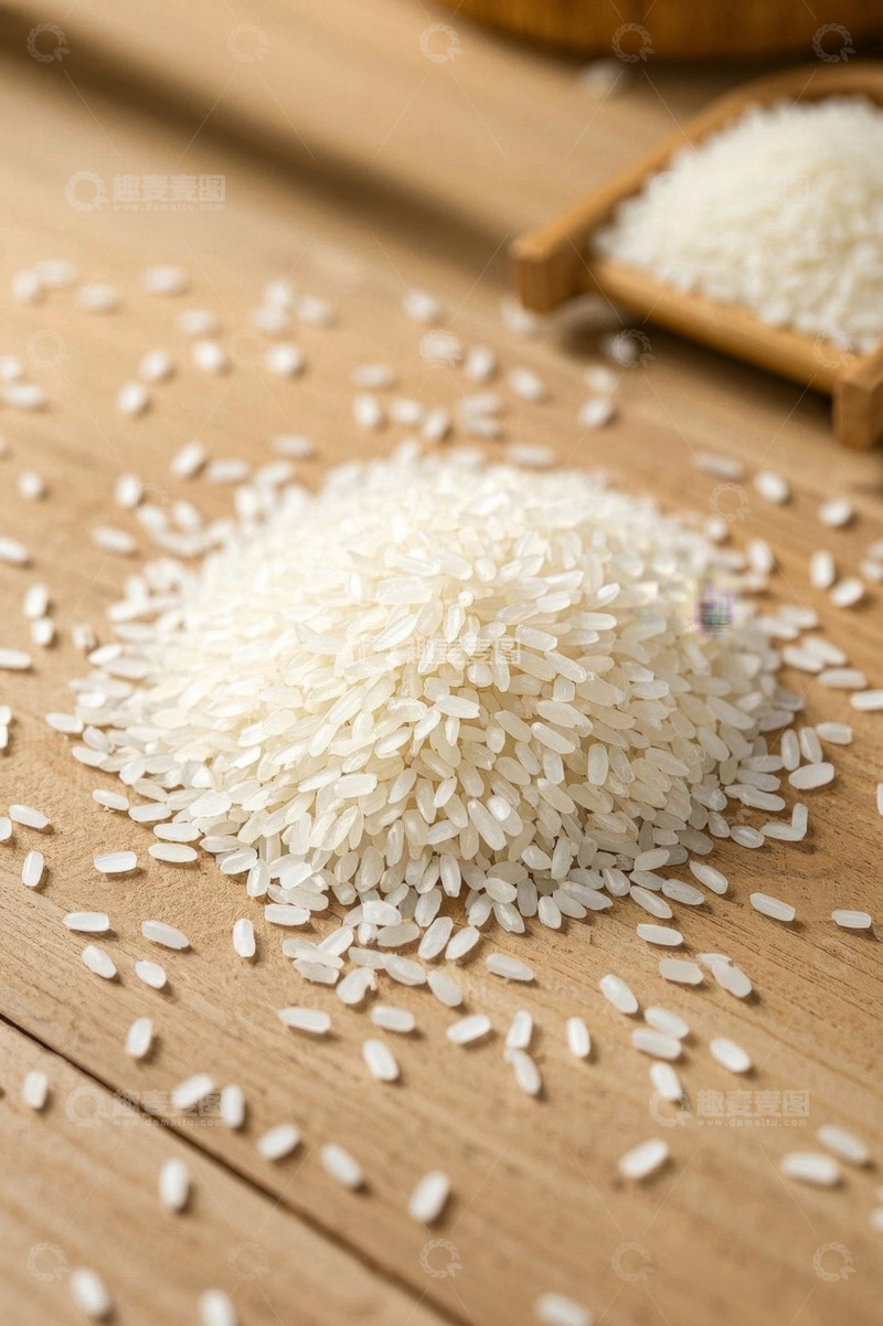 高清大图下载【趣麦麦图】木质桌面上的大米特写