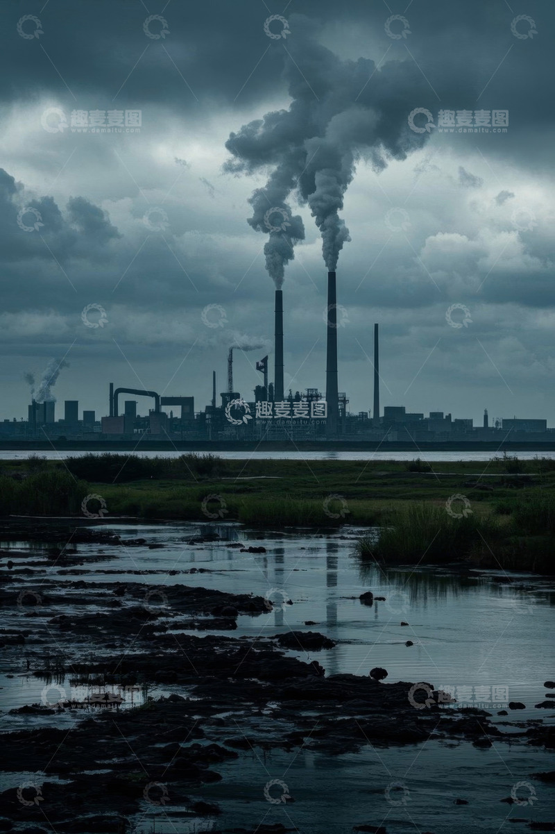 高清大图下载【趣麦麦图】工业区烟囱冒烟景象