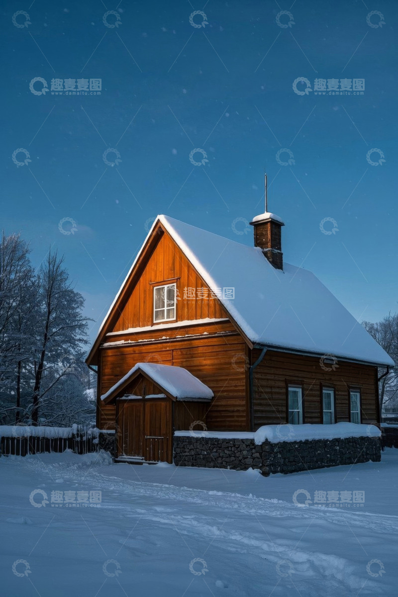 高清大图下载【趣麦麦图】雪后木屋户外景象