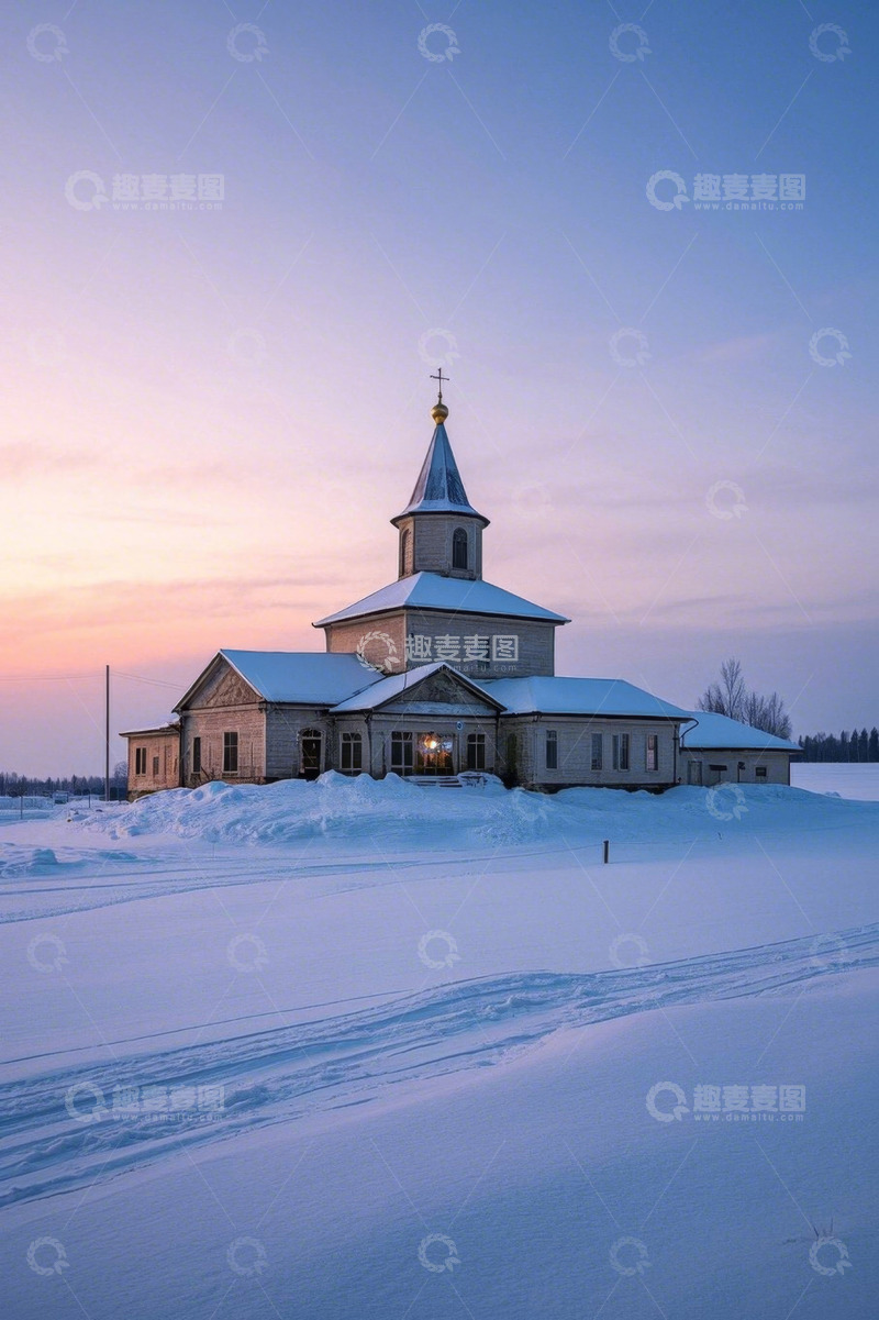 高清大图下载【趣麦麦图】雪地中的教堂建筑