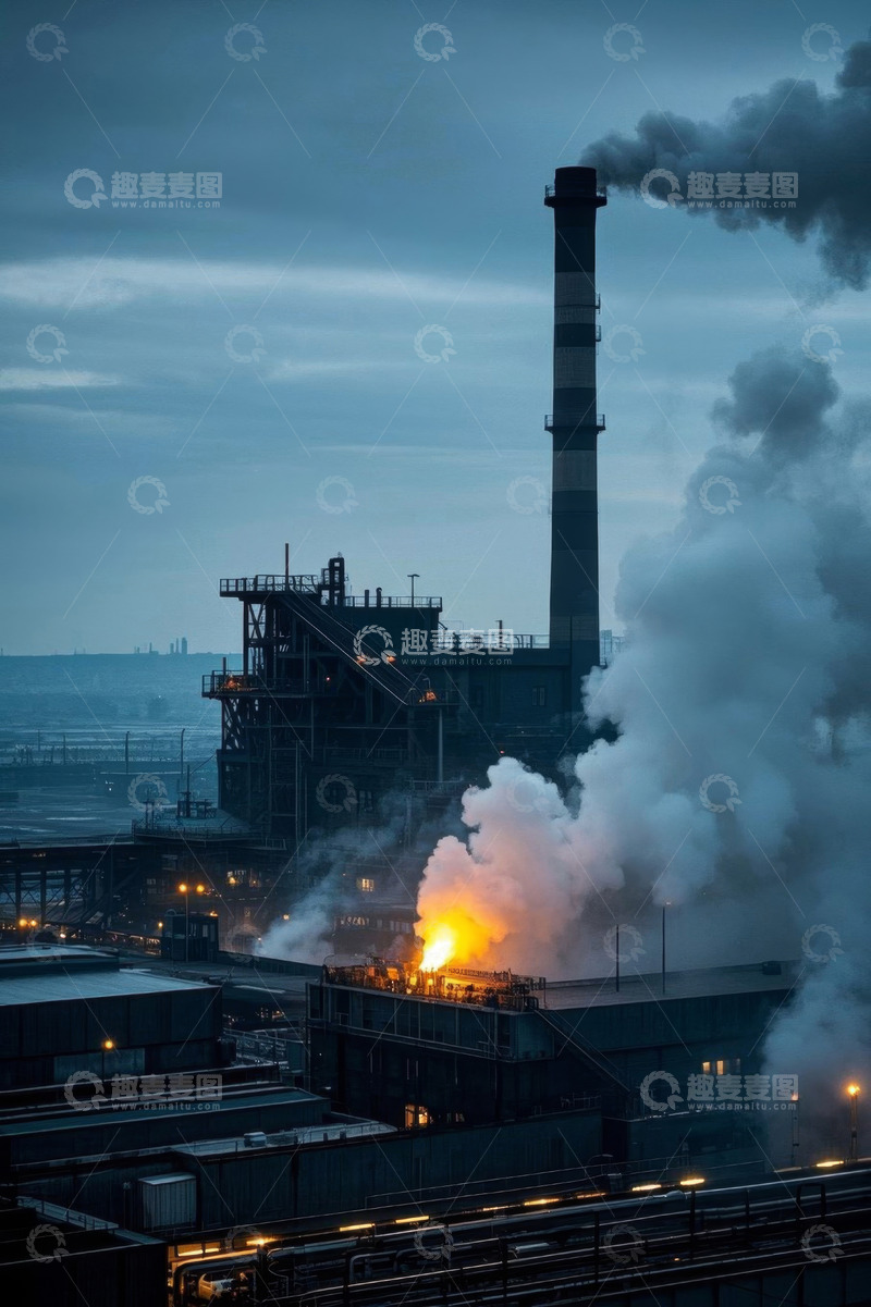 高清大图下载【趣麦麦图】工厂烟囱排放烟雾场景