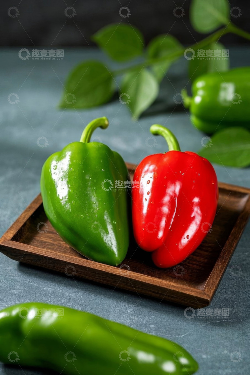 高清大图下载【趣麦麦图】木盘上的红绿辣椒