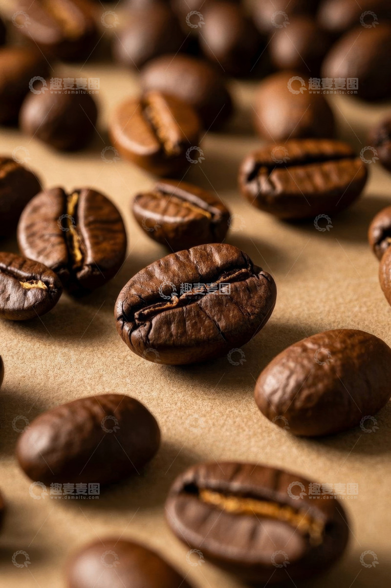 高清大图下载【趣麦麦图】散落的烘焙咖啡豆特写